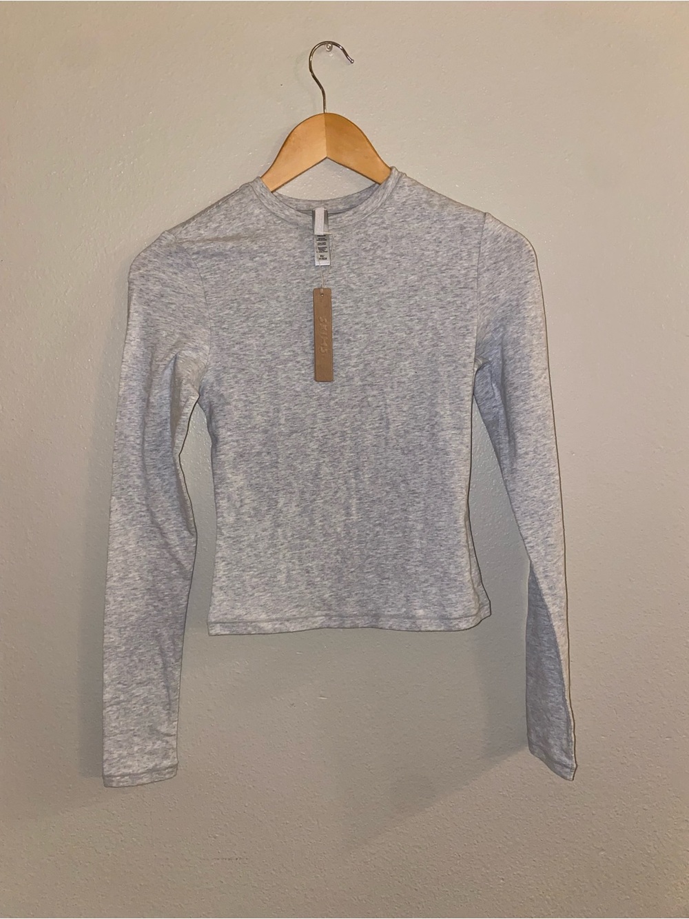 NWT SKIMS Cotton Jersey Long Sleeve T-Shirt Light Heather Grey XS